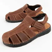 Purapiel Lässige Herren Sandale aus Naturleder, Braun, Beira5 Modell, Bequeme Passform