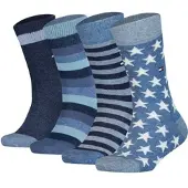 Tommy Hilfiger Kinder Socken, 4er Pack - Stripe & Stars Only Sock 4P, ECOM Blau / 23-26