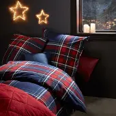 TRAUMSCHLAF Feinbiber Bettwäsche Aspen Karo navy rot 160x210 cm + 65x100 cm