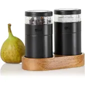 AdHoc Set Pfeffer- und Salzmühlen Menage Molto, CeraCut Ceramic Mahlwerk, Edelstahl schwarz/Acryl/Akazienholz, L: 11,5 cm, B: 5,5 cm, H: 9,5 cm, Mühlen D: 4,5 cm, H: 8,6 cm