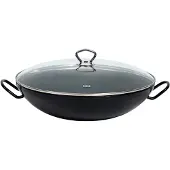 Riess Wok mit Glasdeckel Ø36cm Servierpfanne mit zwei Griffen Emaille schwarz