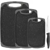 Gräwe Schneidebrett-Set, 4-teilig, inkl. Messer, Granit-Look, grau