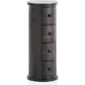 Wohnling Design Sideboard Mango Massivholz Schwarz 34x85x34 cm Schränkchen mit 4 Schubladen Schmaler Beistellschrank Massiv Mini Kommode Rund