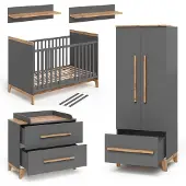 VitaliSpa Babymöbel-Set Babymöbel Set MALIA Grau Eiche, (5-St., 5-er Set)