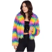 Thetru Pelzjacke aus Kunstfell regenbogenfarben