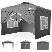 Sekey Pop Up Pavillon Wasserdicht Stabil Winterfest mit Seitenwänden, Faltpavillon 3 x 3 m, Camping Pavillion Faltbar Partyzelt mit Belüftung, Designer Serie 3x3, (Grau, 3x3 Mit Seitenwänden)
