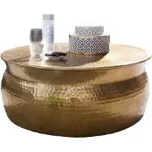 Wohnling Couchtisch 75x31x75 cm Aluminium Gold Beistelltisch orientalisch rund Flacher Hammerschlag Sofatisch Metall Wohnzimmertisch modern