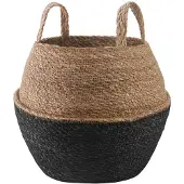 vidaXL Pflanzenkübel mit Griffen Schwarz Ø 32 x 32 cm 100% Seegras