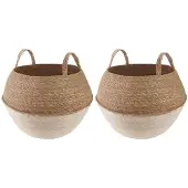 vidaXL Pflanzenkübel mit Griffen 2 stk. Weiß Ø 45 x 36 cm 100% Seegras