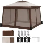 KOMFOTTEU Pavillon 3 x 3 m, Pop Up Faltpavillon mit Doppeldach, Khaki