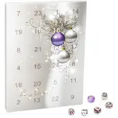 VALIOSA Mode-Schmuck Adventskalender mit Halskette, Armband + 22 individuelle Perlen-Anhänger aus Glas & Metall, das besondere Geschenk für Mädchen & Frauen, lila, 24-teilig (1 Set)