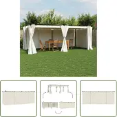 The Living Store Pavillon mit Vorhängen Creme 6x3 m Stahl
