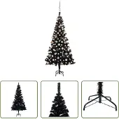 The Living Store Künstlicher Weihnachtsbaum Beleuchtung & Kugeln Schwarz 150 cm