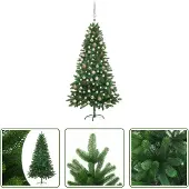 The Living Store Künstlicher Weihnachtsbaum mit Beleuchtung & Kugeln 150 cm Grün