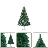 The Living Store Künstlicher Weihnachtsbaum mit Beleuchtung & Kugeln Grün 150 cm