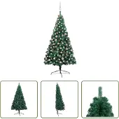 The Living Store Künstlicher Halb-Weihnachtsbaum Beleuchtung Kugeln Grün 180 cm
