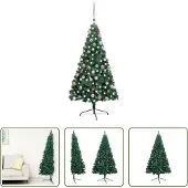 The Living Store Künstlicher Halb-Weihnachtsbaum Beleuchtung Kugeln Grün 240 cm
