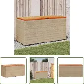 The Living Store Gartentruhe Beige 110x50x54 cm Poly Rattan Akazienholz