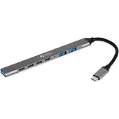 BakkerElkhuizen USB-C Hub 7-in-1 (3A+4C), USB Typ-C, USB 2.0, USB 3.2 Gen 1 (3.1 Gen 1) Type-A, USB 3.2 Gen 1 (3.1 Gen 1) Type-C, 5000 Mbit/s, Schwarz, Grau, Aluminium, 0,15 m