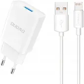 Dudao A4EU USB-A 2,1A Wandladegerät - Weiß + USB-A-Lightning-Kabel