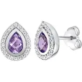 Silvego Luxury drop earrings with natural amethyst FWE9395AM