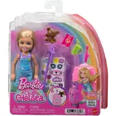 Barbie Chelsea-Puppe aus der „Grenzenlose Abenteuer“-Reihe, Roller mit Koffer und Zubehörteile, Babypuppe, Weiblich, 3 Jahr(e), Mädchen, 140 mm, Mehrfarbig