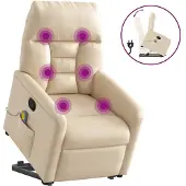 vidaXL Massagesessel mit Aufstehhilfe Beige Mikrofasergewebe