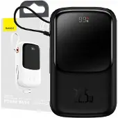 Baseus Qpow Digital Display Powerbank mit Schnellladung 10000Mah 22.5W Qc/Pd/Scp/Fcp mit integriertem Usb-C Kabel Schwarz