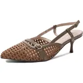 MACIEJKA Pumps aus braunem Naturleder, geflochten, mit 6 cm stabilem Absatz und Schnallenverschluss am Spann, atmungsaktiv, K744629001