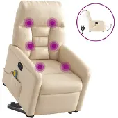 vidaXL Massagesessel Aufstehhilfe Elektrisch Beige Mikrofasergewebe