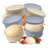 Relaxdays Pizzaballenbox, 6er Set, Silikon, bis 350 g Teig, HxD: 6,5 x 14,5 cm, Pizzateigbehälter mit Deckel, blau/beige