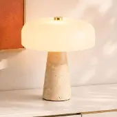 LumenXL Tischlampe Marlo mit weißem Glas und Travertin (Naturstein)