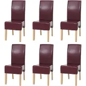 Mendler 6er-Set Esszimmerstuhl Küchenstuhl Stuhl Crotone, LEDER rot, helle Beine