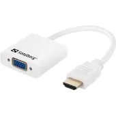 Sandberg HDMI to VGA+Audio Converter, HDMI Typ A (Standard), VGA (D-Sub) + 3.5mm, Stecker, Buchse, Weiß, RoHS
