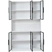 OKWISH Vitrine mit LED Beleuchtung Schranktüren Stauraum Wohnzimmer 120x34x200cm Weiß