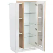 OKWISH Vitrine mit LED Beleuchtung Glasablagen Wohnzimmer 74x40x120cm Weiß