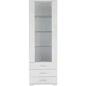 OKWISH Vitrine mit LED Beleuchtung Schubladen Glasvitrine Wohnzimmer 60x35x180cm Weiß