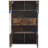 OKWISH Vitrine mit LED Beleuchtung Schubladen Wohnzimmer 80x40x138cm Natur