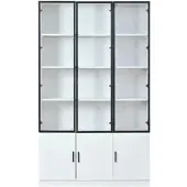 OKWISH Vitrine mit LED Beleuchtung Schranktüren Stauraum Wohnzimmer 120x32x200cm Weiß
