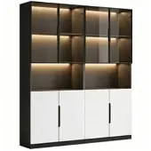 OKWISH Vitrine mit Glastüren und LED Beleuchtung Wohnzimmer 30x160x200cm Weiß
