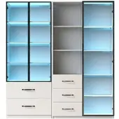 OKWISH Vitrine mit LED Glasfächern Bücherregal Wohnzimmer 140x40x160cm Weiß