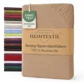 EXKLUSIV HEIMTEXTIL Jersey Spannbettlaken 200 x 220 cm Sand 100% Baumwolle Öko - Tex Zertifiziert Bed-Sheet Bettlaken Spannbetttuch