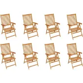Markenlos 8 klappbare Gartenstühle aus Teak 57 x 71,5 x 100 cm mit 7-Fach Verstellbarer Rückenlehne wetterfest leichtgewichtig platzsparend für Garten Terrasse Balkon und Camping