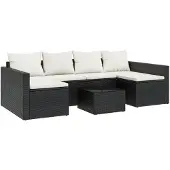 vidaXL 2-tlg. Garten-Lounge-Set mit Kissen Schwarz Poly Rattan