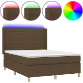 vidaXL Boxspringbett mit Matratze & LED Dunkelbraun 140x190 cm Stoff