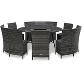 vidaXL 7-tlg. Garten-Essgruppe mit Auflagen Poly Rattan Grau