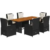 vidaXL 7-tlg. Garten-Essgruppe mit Kissen Schwarz Poly Rattan