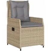 vidaXL 7-tlg. Garten-Essgruppe mit Kissen Beige Poly Rattan