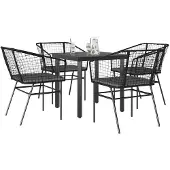 vidaXL 5-tlg. Garten-Essgruppe mit Kissen Schwarz Poly Rattan Glas