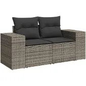 vidaXL 6-tlg. Garten-Sofagarnitur mit Kissen Grau Poly Rattan